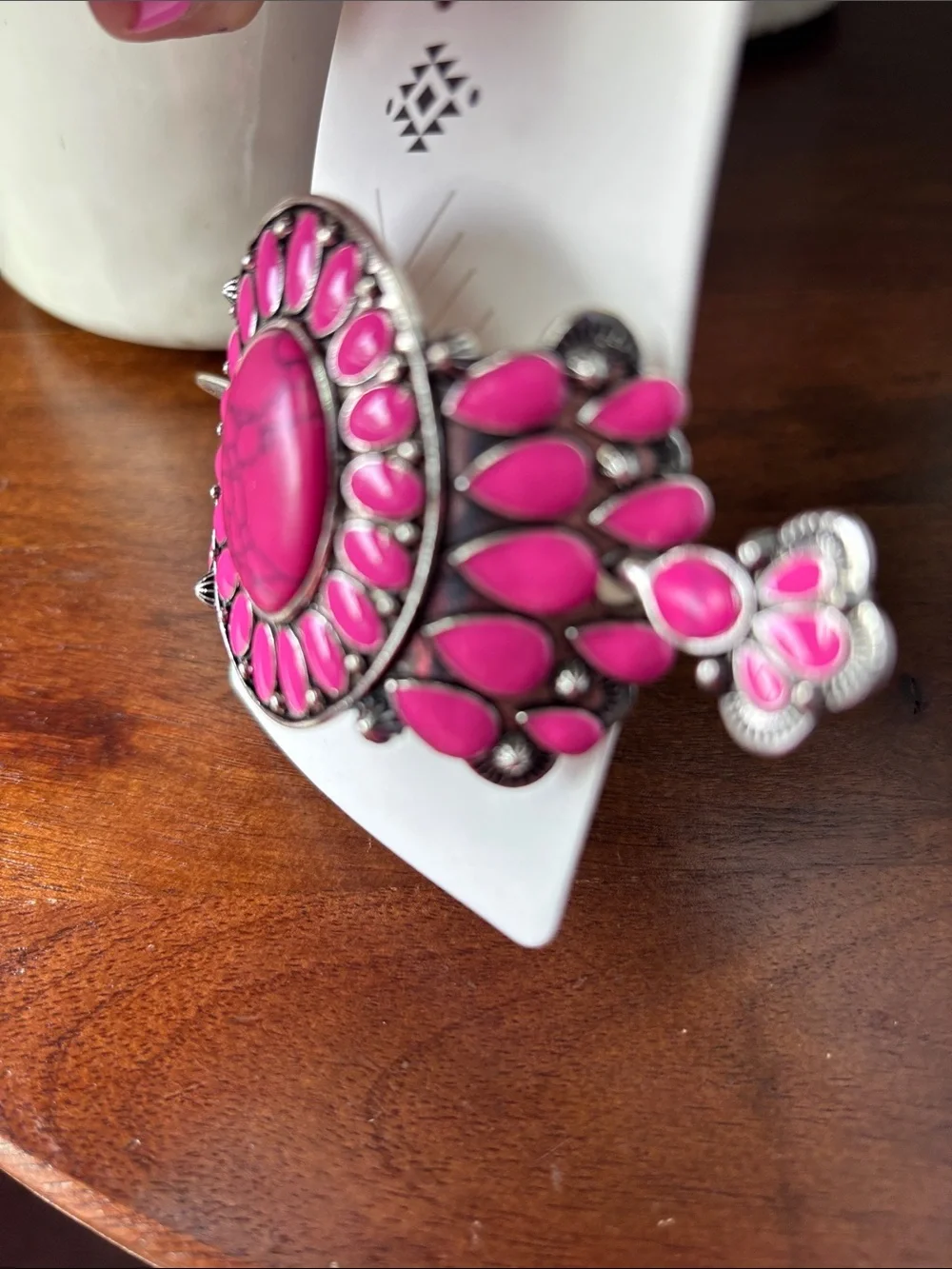 Hair slide w/stick,silver tone with pink stones